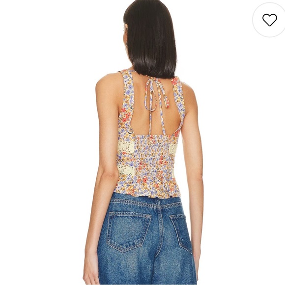 FREE PEOPLE REVOLVE Kiana Lace Tank Printed in Coral Combo SZ M boho festival - Picture 3 of 11